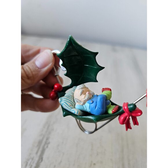 Enesco 1988 pin-up Santa safety pin poinsettia ornament vintage Xmas tree - Picture 2 of 9